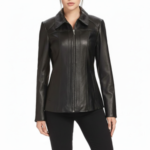 Invierno sólido a prueba de viento PU para las señoras de las mujeres Casual corto Biker chaquetas de cuero con bolsillo con cremallera - Product Image 1