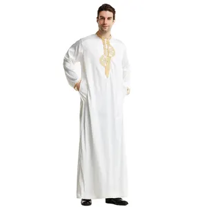 Мусульманское платье SOFEA Jubba Thobe для мужчин, мусульманский Арабский Кафтан с вышивкой, стоячий воротник, высококачественный наряд для джентльменов, абайя