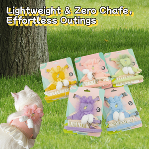 ラブブ柄子犬用ハーネス、小さな子犬用メッシュ付き、ティーカップ子犬用、調節可能な金属製クリップ、簡単着脱、ペット散歩セット - Product Image 5