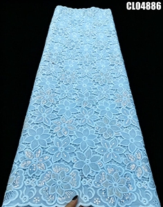 Tela de Encaje de Guipur Floral con Cordón, Lentejuelas de Lujo y Bordado de Pedrería <span class=keywords><strong>para</strong></span> Vestido de Fiesta de <span class=keywords><strong>Boda</strong></span> Nigeriano Aso Ebi - Product Image 5