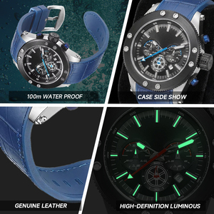 Montre pour homme de marque de luxe, calendrier, étanche, acier inoxydable, <span class=keywords><strong>cuir</strong></span>, cadran de 40 mm, bracelet de 20 mm, mouvement à quartz - Product Image 5