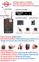 Détecteur de signal RF Vodasafe 50 MHz-6 GHz avec assistance laser pour la détection de caméras cachées, de dispositifs espions GSM 4G, anti-espionnage