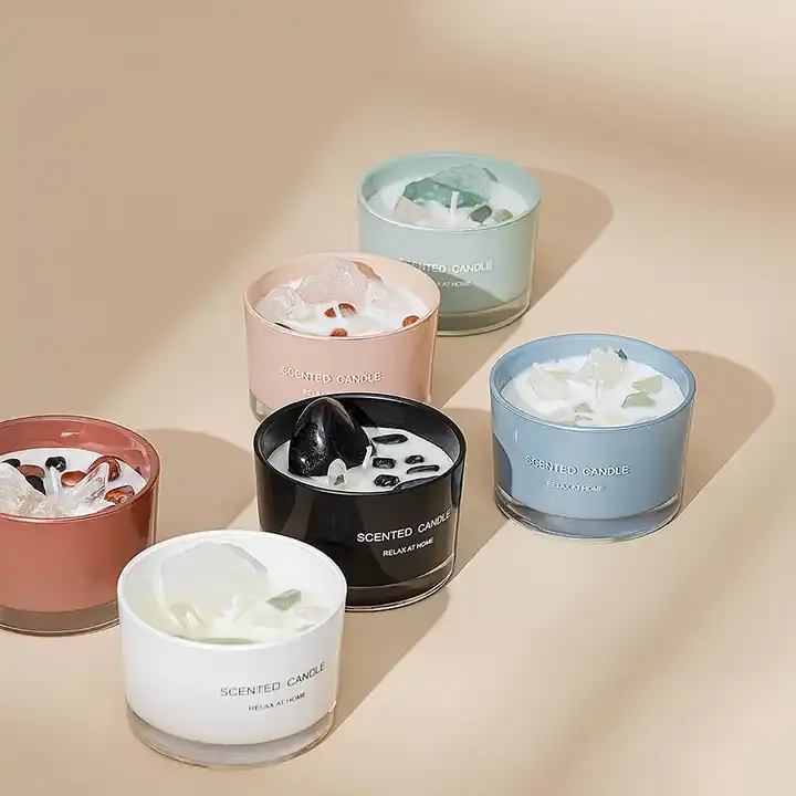 Luxe Aromatherapie Aanpassen Private Label Geparfumeerde Natuurlijke Soja Groothandel Kwartskristallen Kaarsen Voor Huisdecoratie