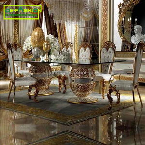 Mesa de comedor y sillas OE-FASHION, diseño nórdico, color azul <span class=keywords><strong>velver</strong></span>, con hoja dorada, lujosa, tallada en oro, para el hogar - Product Image 6