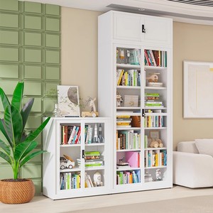 Librería Moderna de Acero y Hierro de Lujo para Sala de Estar <span class=keywords><strong>con</strong></span> Puerta Corredera de Vidrio, Vitrina <span class=keywords><strong>con</strong></span> Estantes Ajustables y Cerradura - Product Image 3