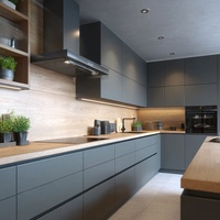 Meubles de cuisine modulaires modernes en MDF durable à assembler, avec îlot, évier, plan de travail en marbre, glissières de tiroirs, charnières et garantie de 3 ans
