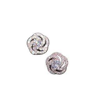 Neuzugang Schmuck 925 Sterling-Silber Twist stapelbare Rose Blume Zirkon Kristall-Stäbchen-Ohrringe für Damen Mädchen-Aufhänger