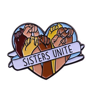 En gros, Broche en émail '<span class=keywords><strong>Sisters</strong></span> Unite' pour l'empowerment des femmes, motif poing et cœur, tendance, idéale pour cadeau - Product Image 1