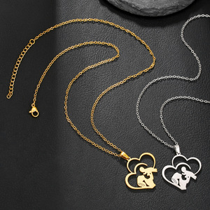 Collar con colgante de corazón hueco de acero inoxidable, joyería de regalo para el Día de la Madre - Product Image 1