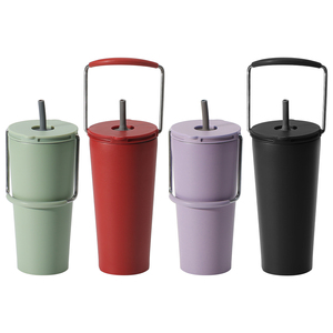 Bouteille d'eau élégante et pratique en acier inoxydable 304 avec poignée multicolore et paille, gobelet pour boissons à emporter - Product Image 2