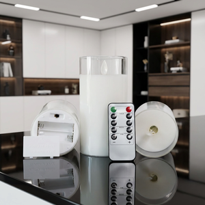 Ensemble de 3 <span class=keywords><strong>bougies</strong></span> <span class=keywords><strong>LED</strong></span> sans flamme <span class=keywords><strong>en</strong></span> verre <span class=keywords><strong>avec</strong></span> <span class=keywords><strong>télécommande</strong></span>, <span class=keywords><strong>bougies</strong></span> pilier scintillantes à piles pour mariage, décoration de la maison - Product Image 4