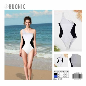 Costume da bagno monospalla da donna Buonic, bianco e nero, con blocchi di colore, ad asciugatura rapida, per spiaggia, taglia 40 42 44 46 48 - Product Image 1