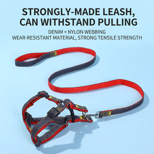 Cowboy Pet Denim Chest Harness Adjustable For Small Medium Large <b>Dogs</b> Walking Leash Set - Product Image 4