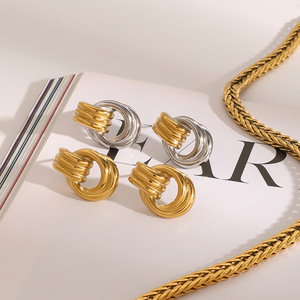 Stainless Steel <b>Stud</b> Earrings Geometric Spiral Design Gold <b>Silver</b> Color Block Everyday Wear JDE2403121-SM - Product Image 1