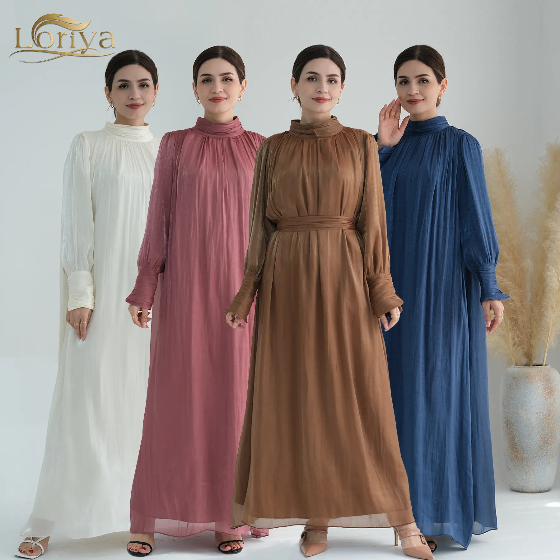 Loriya Abaya 2024 ropa islámica vestidos de mujer modestos poliéster brillante ropa Casual Abaya mujeres vestido musulmán con forro