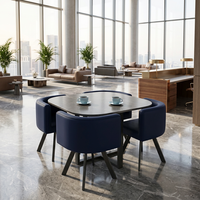 Table carrée arrondie nordique + 4 chaises en tissu, coin café pour petit espace