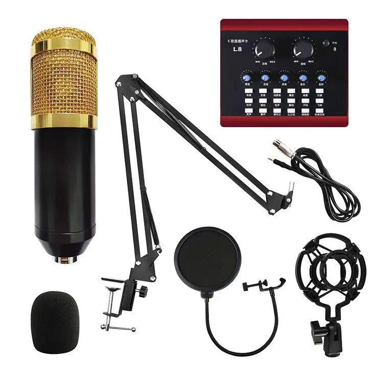 Profesyonel kayıt mikrofon için YouTube canlı yayın kondenser mikrofon ses kartı kol standı POP filtre kiti