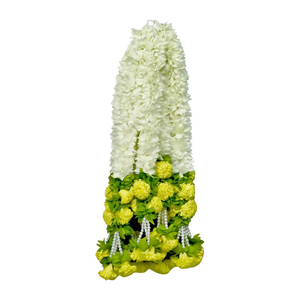 Artificial <b>White</b> Floral Garland with Yellow Flower Accents Pearl <b>Hanging</b> Mala for Wedding Festival Temple Decoration - Product Image 1