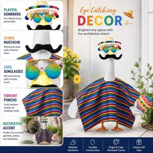 Lawn Goose Clothes Mexican Party Costume Colorful <b>Poncho</b> Straw Hat Maraca Patio Yard Decoration - Product Image 2