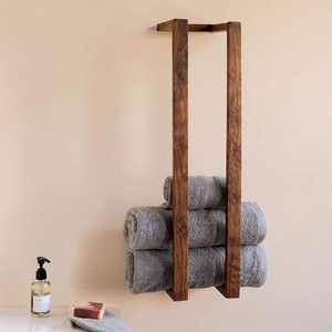 Portasciugamani <span class=keywords><strong>da</strong></span> Bagno Industriale a <span class=keywords><strong>Parete</strong></span>, Mensola Decorativa per Doccia con Vassoio e Barra, Supporto in Legno per Stoccaggio - Product Image 2