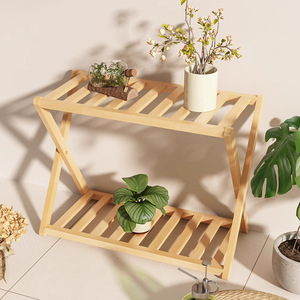 Bamboo Flower Stand 2 Tier Rack For Indoor Outdoor Plants Living Room Balcony Garden Multi Function Storage Shelf - Product Image 2