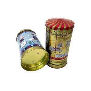 Caja de Almacenamiento de Bolsitas de Té en Forma de Cilindro, Impresa Flexográficamente y Lacada, de Hojalata, Apta para Alimentos, para Empaque de Regalos de Lujo Navideños - Product Image 1