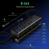 Stasiun pengisian daya USB Multi-Port dengan 2 * USB-A 3.0, 2 * tipe-c 3.0, pengisian daya Cepat PD ganda, adaptor 12V3A, colokan bisa dilepas