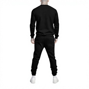 Survêtement pour homme en coton noir respirant et léger, à capuche, manches longues, couleur unie, décontracté, avec poches latérales, élastique, pour l'hiver - Product Image 4
