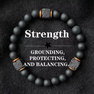 Wholesale Bestseller Men's Rose Gold <strong>Beaded</strong> Volcanic Stone Bracelet with Square <strong>Black</strong> Agate Jewelry for Modern Gentleman Gift - Product Image 3