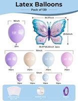 Kit d'arche de guirlande de ballons papillon 139 pièces, grands ballons papillon en aluminium bleus pour décorations de fête d'anniversaire ou de baby shower pour filles