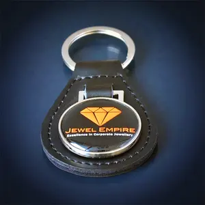 Printing Logo Epoxy Safety Popular Gentle Leather Keychain for Businessman