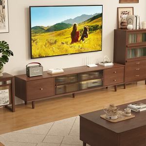 無垢材ヴィンテージスタイルフロアスタンド型多機能テレビキャビネットとサイドボード、ウォールナット色のリビングルーム家具 - Product Image 1