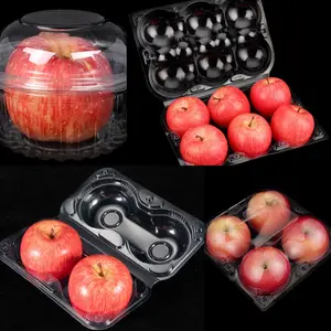 Recipiente plástico para armazenar frutas, recipiente para armazenar frutas, pronto para enviar 4 células, bolhas descartáveis, para apple, embalagem com caixa