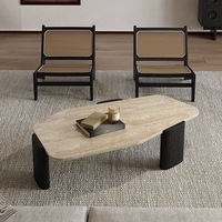 Table basse style nordique Wabi-sabi, design unique en pierre creuse, plateau en ardoise naturelle, structure en bois, pour salon, station de thé, invités