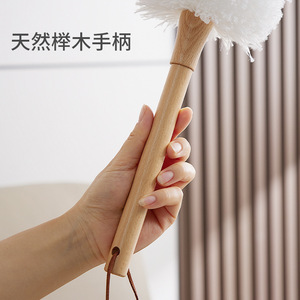 Plumeau à plumes avec manche en bois pliable pour le nettoyage en profondeur des fentes, outil de dépoussiérage domestique, blanc et gris - Product Image 3