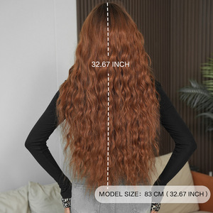 Parrucca Lunga Riccioluta da Donna in Fibra Sintetica Resistente alle Alte Temperature, Colore Caramello Rosso-Marrone, Stile Europeo/Americano, Onde Morbide - Product Image 4