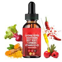 Ausreson OEM 60ml Gouttes liquides de supplément de Cayenne, Aubépine, Vitamine D3 K2, Betterave biologique et Curcumine