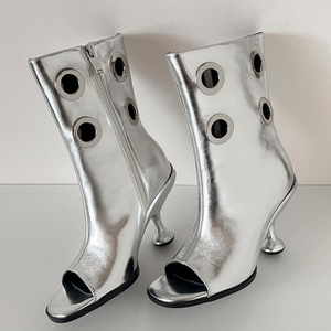 Summer Open Toe Suede Sandals Side Zipper Shoes High Top Kitten Heels Ankle <b>Boots</b> Sexy Women's Metal Circles Decor Short Booties - Product Image 5