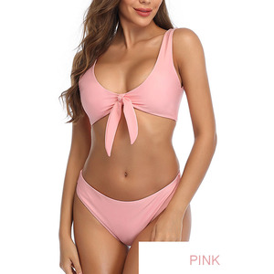 Traje de baño de dos piezas de alta calidad para mujer, <span class=keywords><strong>Bikini</strong></span> de corte alto de colores personalizados, lo más nuevo, diseño Sexy, técnicas teñidas lisas - Product Image 4