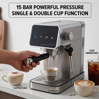 Machine à café semi-automatique, réservoir d'eau transparent de 1,1 L, commande tactile, préchauffage de la tasse, mousseur à lait, machine à café cappuccino