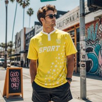 Conjunto de Camiseta de Fútbol con Cuello de Banda con Patrón de Estrellas Personalizado, Uniforme de Fútbol por Sublimación, Fabricante OEM