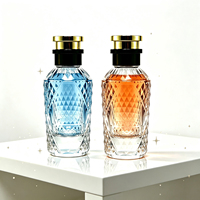 Flacon de parfum de luxe en verre de 100 ml, rond, facetté, à fond épais, flacon pulvérisateur vide, bouchon noir et or, boîte d'emballage personnalisée avec logo