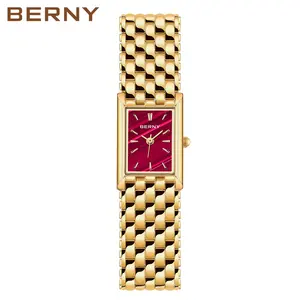 Berny Vrouwen Gouden Horloge Dames Pols Quartz Horloges Roestvrij Stalen Band Vrouwen Luxe Casual Mode Horloge