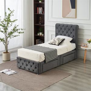 Struttura <span class=keywords><strong>Letto</strong></span> <span class=keywords><strong>Singolo</strong></span> con <span class=keywords><strong>Cassetti</strong></span> Contenitore, Morbido Rivestimento Imbottito e Testiera Trapuntata dal Design Contemporaneo - Product Image 4