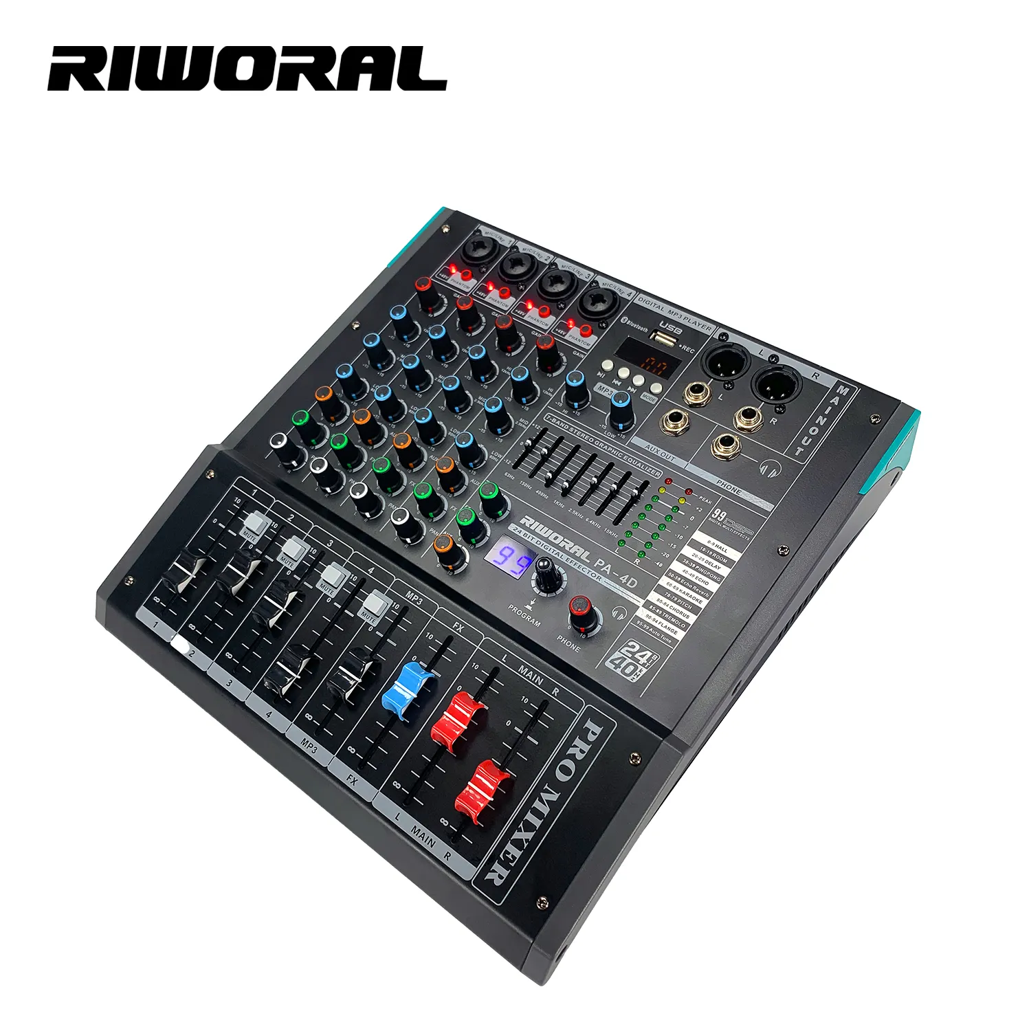 PA-4D 99 efek Digital, Mixer de Audio profesional dengan amplifier Audio DJ Mixer sistem suara profesional