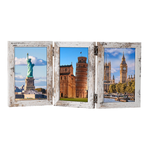 Cornice Rustica in Legno con Cerniere per Tre Foto, 3 Aperture Pieghevoli da Tavolo 4x6, Arredamento Rustico, Vendita all'Ingrosso OEM/ODM - Product Image 1