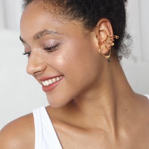 Mode 18K verguld messing sieraden multi-loop lijnen design geen oorgaatje oorbeentje <span class=keywords><strong>clip</strong></span> oorclip oorbellen E201174 - Product Image 6