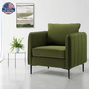 Comoda Poltrona Singola in Velluto Stile Moderno Mid-Century con 1 Cuscino <span class=keywords><strong>e</strong></span> Gambe in Metallo per Camera <span class=keywords><strong>da</strong></span> Letto <span class=keywords><strong>Ufficio</strong></span> <span class=keywords><strong>e</strong></span> Lettura - Product Image 1