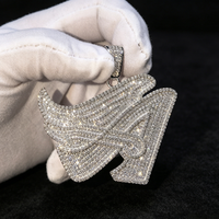 Breloque Lettre Graffiti Grande Taille 2,5 Pouces en Argent 925 avec Moissanite VVS Entièrement Pavée de Diamants, Compatible avec Chaîne de 10 mm