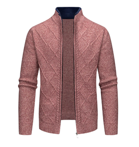 Pull tricoté automne-hiver à col montant pour homme, cardigan à motif losanges, veste chaude et tendance pour homme, pull pour homme - Product Image 4